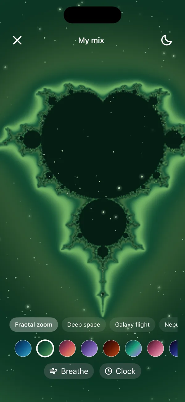 Fractal zoom visual, a Mandelbrot set in green